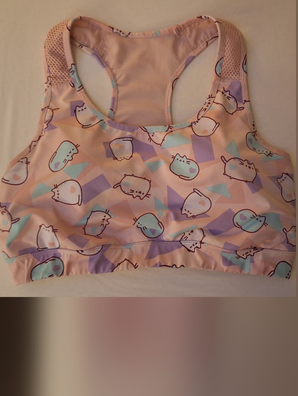 Pusheen Pastel Pink Racerback Sports Bra with Mint & Lavender Accents